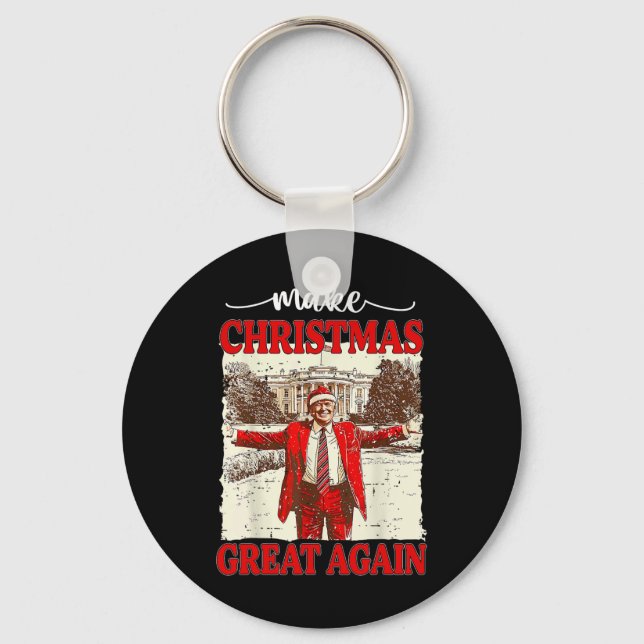 Make Christmas Great Again Funny Santa Trump 2024  Keychain (Front)