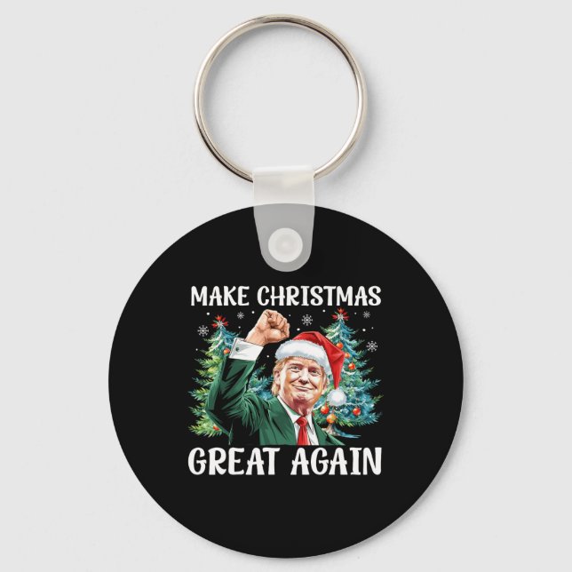 Make Christmas Great Again Funny Santa Trump 2024  Keychain (Front)
