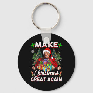 Make Christmas Great Again Funny Santa Trump 2024  Keychain