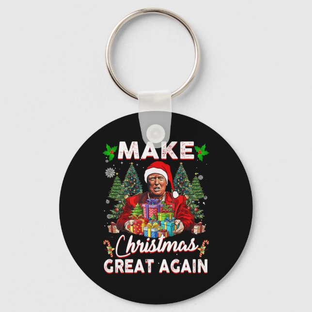 Make Christmas Great Again Funny Santa Trump 2024  Keychain (Front)