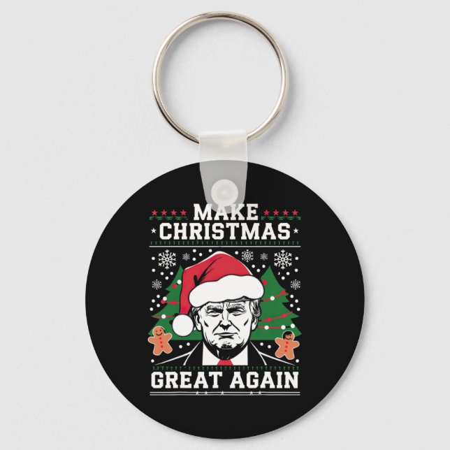 Make Christmas Great Again Funny Santa Trump 2024  Keychain (Front)
