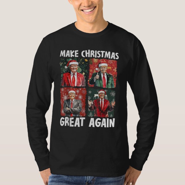 Make Christmas Great Again Funny Santa Trump 2024 T-Shirt (Front)