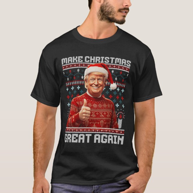 Make Christmas Great Again Funny Santa Trump 2024  T-Shirt (Front)