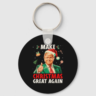 Make Christmas Great Again Funny Santa Trump 2025  Keychain