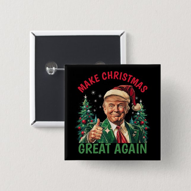 Make Christmas Great Again Funny Santa Trump Button (Front & Back)