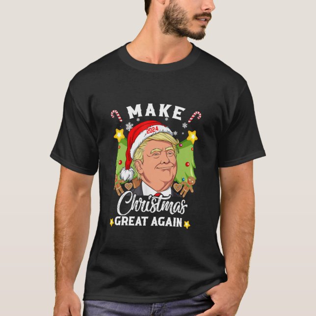 Make Christmas Great Again Funny Trump 2024 Santa  T-Shirt (Front)
