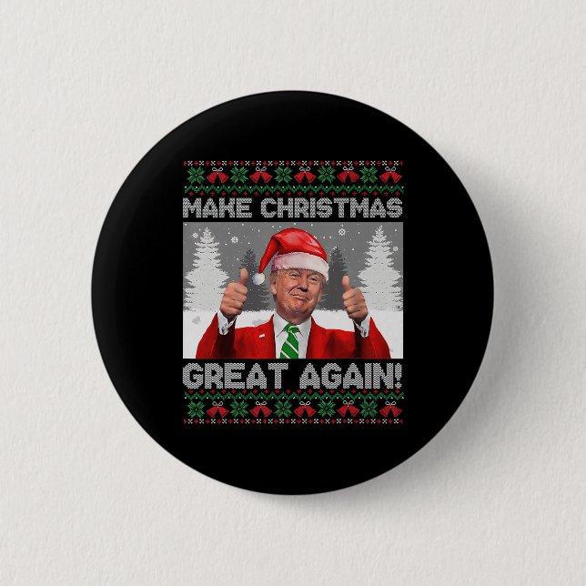 Make Christmas Great Again Funny Trump Pajamas Ugl Button (Front)
