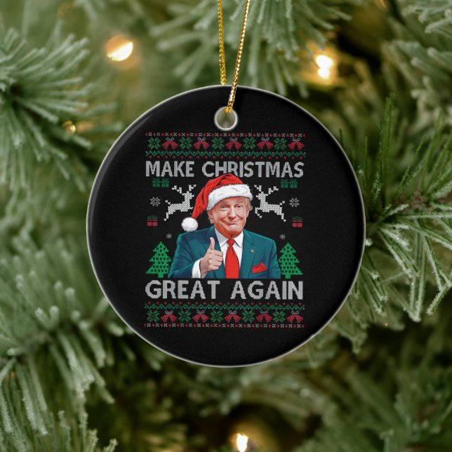 Make Christmas Great Again Funny Trump Xmas Ceramic Ornament (Tree)
