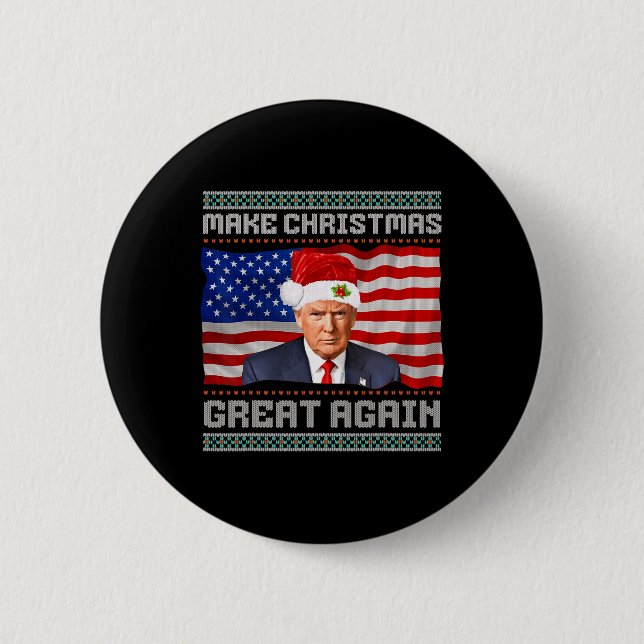 Make Christmas Great Again Funny Trump Xmas Snow P Button (Front)