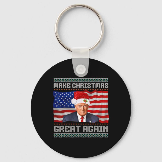 Make Christmas Great Again Funny Trump Xmas Snow P Keychain (Front)