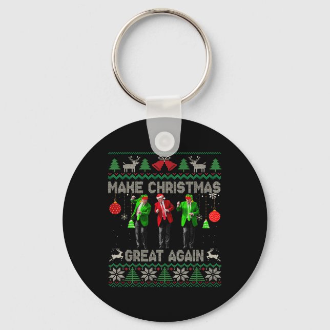 Make Christmas Great Again Santa Trump Dance Ugly  Keychain (Front)