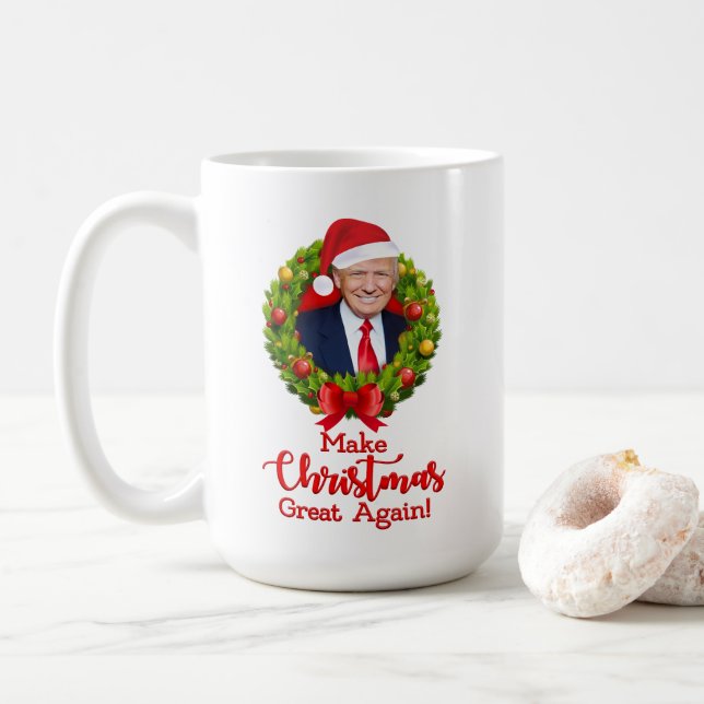 Make Christmas Great Again Trump MAGA funny gift Coffee Mug (With Donut)