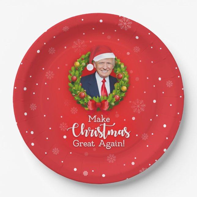 Make Christmas Great Again Trump MAGA funny gift Paper Plates (Front)