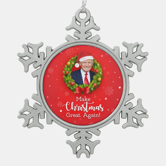 Make Christmas Great Again Trump MAGA funny gift Snowflake Pewter Christmas Ornament (Front)