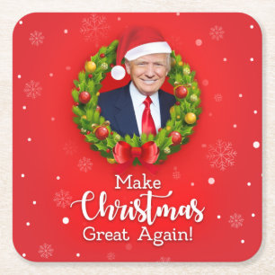 Make Christmas Great Again Trump MAGA funny gift Square Paper Coaster