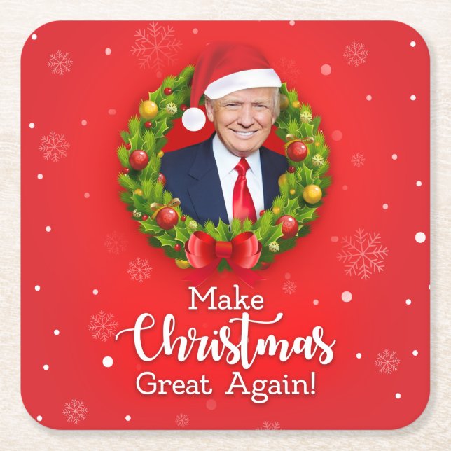 Make Christmas Great Again Trump MAGA funny gift Square Paper Coaster (Front)