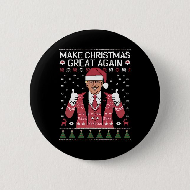 Make Christmas Great Again Trump Pajamas Ugly  Button (Front)