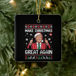 Make Christmas Great Again Trump Pajamas Ugly Xmas Ceramic Ornament
