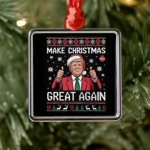 Make Christmas Great Again Trump Pajamas Ugly Xmas Metal Ornament