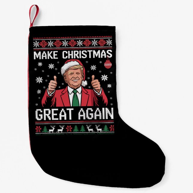 Make Christmas Great Again Trump Pajamas Ugly Xmas Small Christmas Stocking (Front)