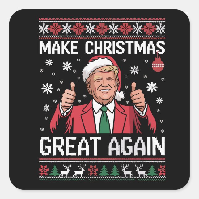 Make Christmas Great Again Trump Pajamas Ugly Xmas Square Sticker (Front)