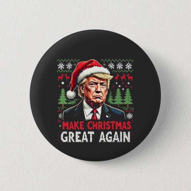 Make Christmas Great Again Ugly Xmas Sweater Trump Button (Front)