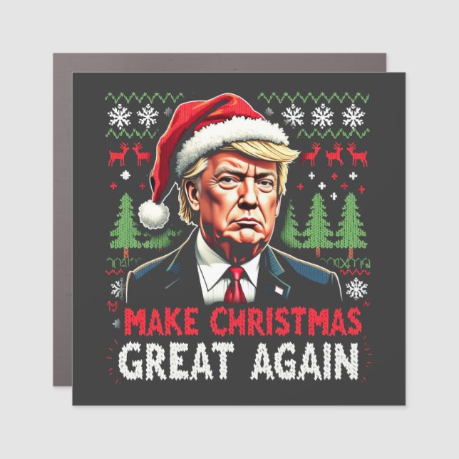 Make Christmas Great Again Ugly Xmas Sweater Trump Car Magnet (Front)