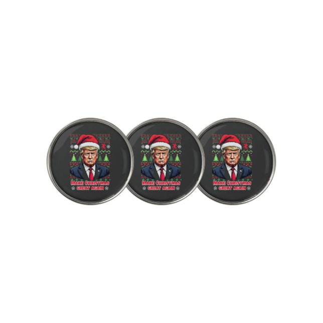 Make Christmas Great Again Ugly Xmas Sweater trump Golf Ball Marker (3 Up)