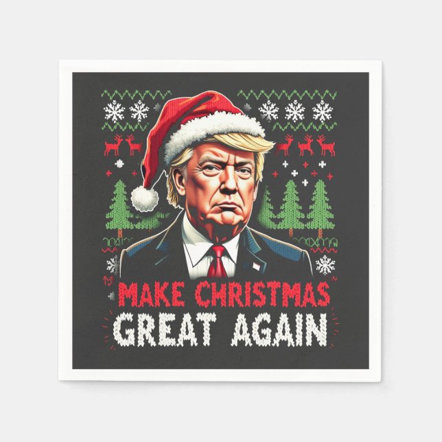 Make Christmas Great Again Ugly Xmas Sweater Trump Napkins (Front)