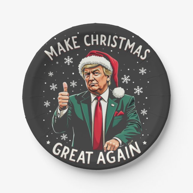 Make Christmas Great Again Ugly Xmas Sweater Trump Paper Plates (Front)