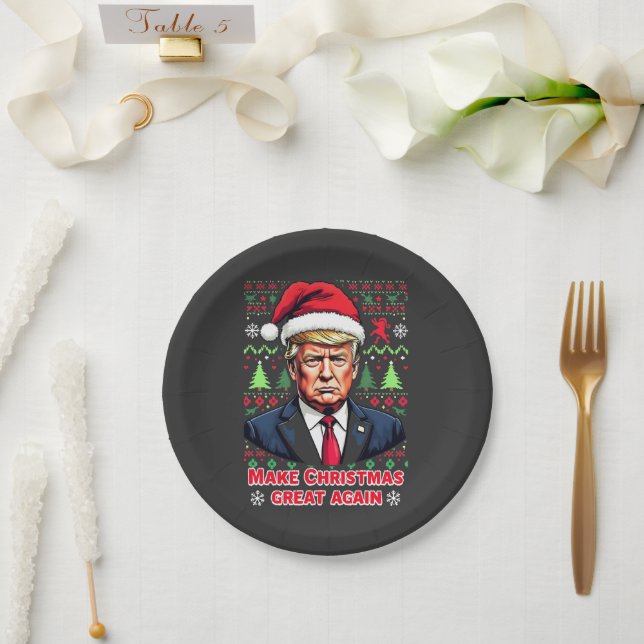 Make Christmas Great Again Ugly Xmas Sweater trump Paper Plates (Wedding)