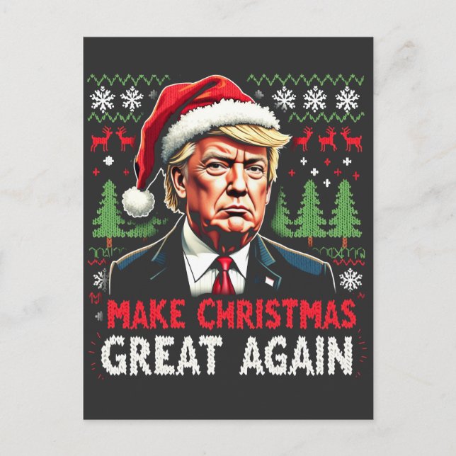 Make Christmas Great Again Ugly Xmas Sweater Trump Postcard (Front)