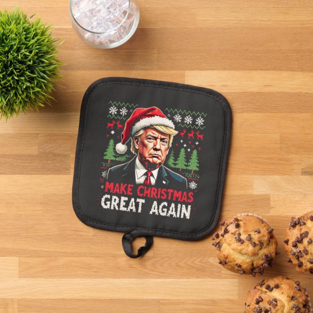 Make Christmas Great Again Ugly Xmas Sweater Trump Pot Holder (Top Down)