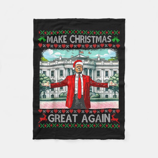 Make Christmas Great Again Xmas Funny Trump Pajama Fleece Blanket (Front)