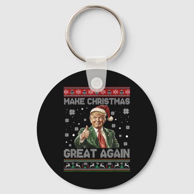 Make Christmas Great Again Xmas Funny Trump Pajama Keychain (Front)