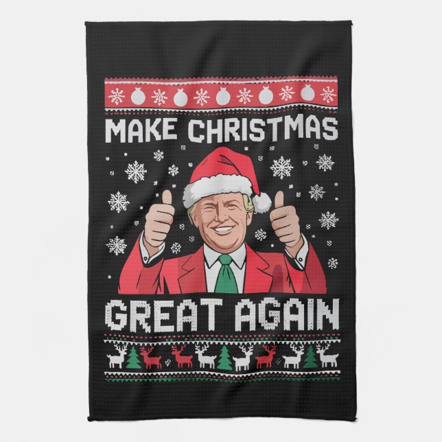 Make Christmas Great Again Xmas Funny Trump Pajama Kitchen Towel (Vertical)