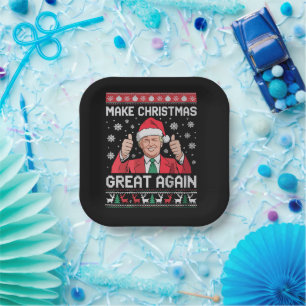 Make Christmas Great Again Xmas Funny Trump Pajama Paper Plates