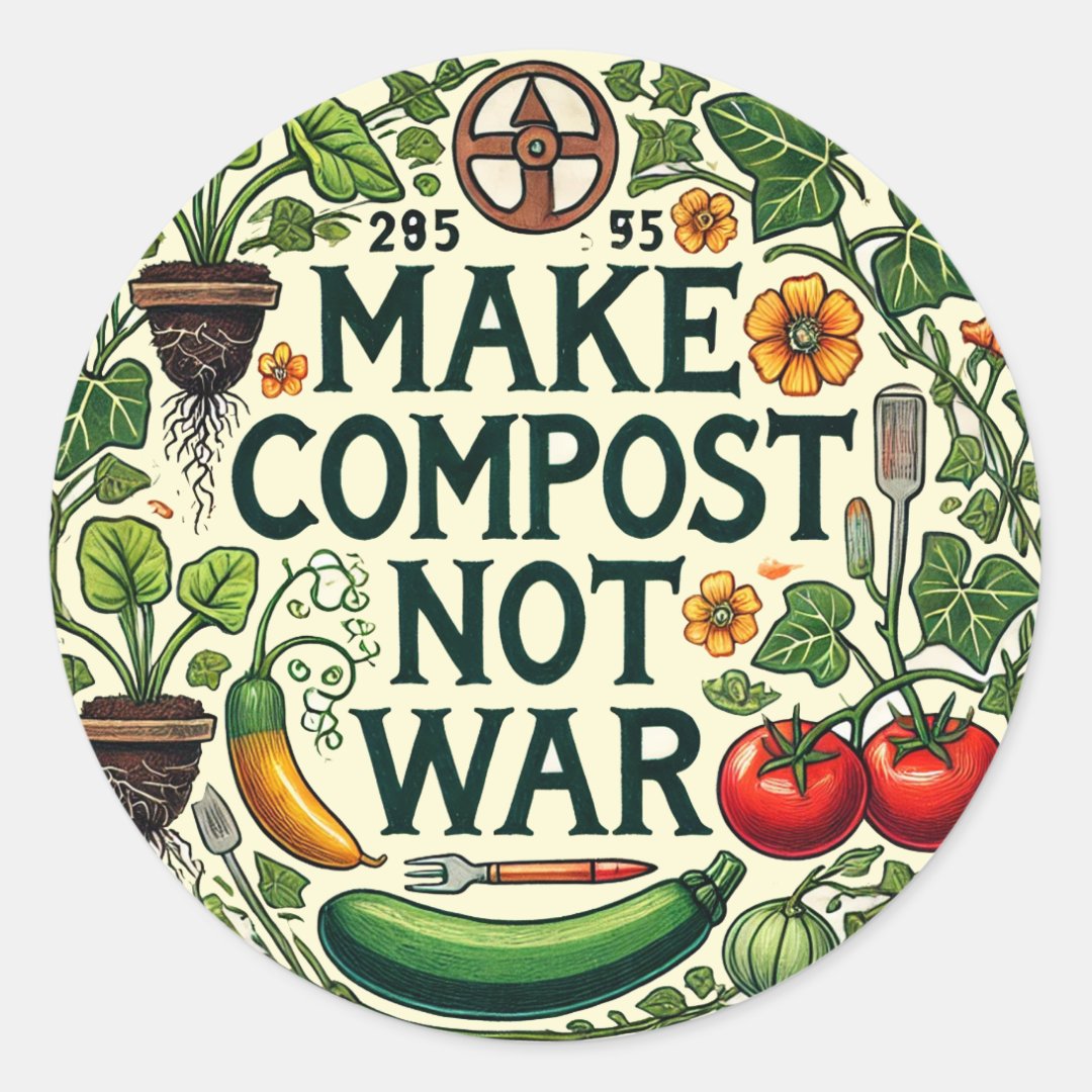 Make Compost Not War Classic Round Sticker (Front)