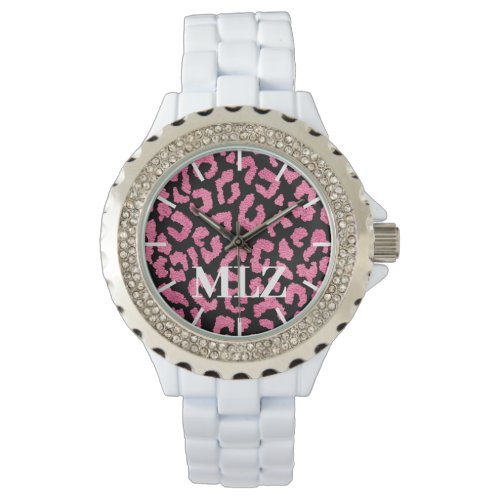Make Custom Monogram Hot Pink Leopard Print Watch