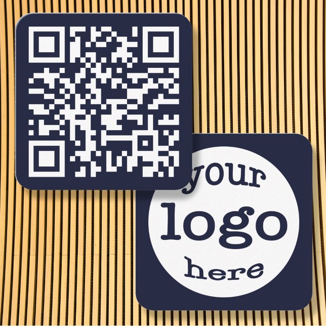 Make Custom Website QR Code Company Logo Navy Blue Square Business Card (Make Custom Website QR Code Company Logo Navy Blue Square Business Card)
