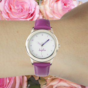 Make Cute Pretty Purple Girls Name Girly Chic Kids Watch