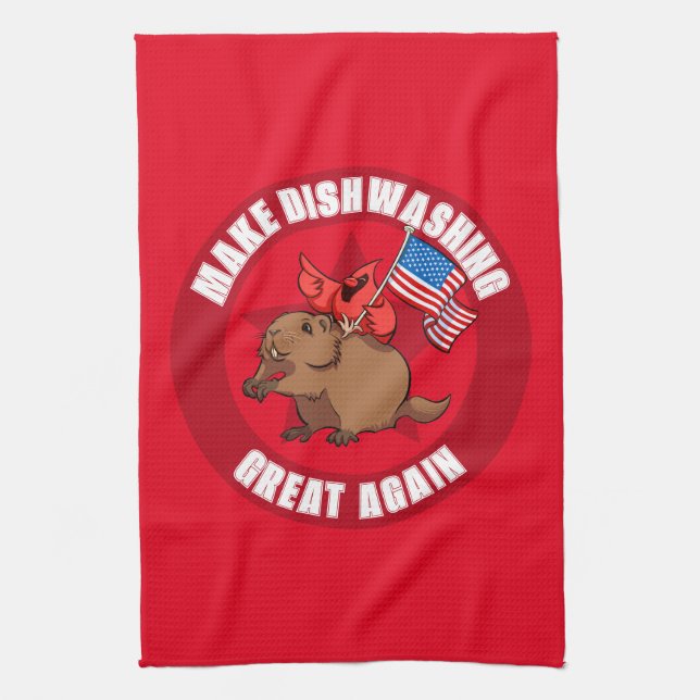 Make Dishwashing Great Again Red Cardinal Cartoon Kitchen Towel (Vertical)