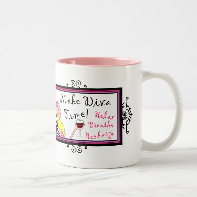 "Make Diva Time"/ Relax Breathe Recharge Two-Tone Coffee Mug (Right)