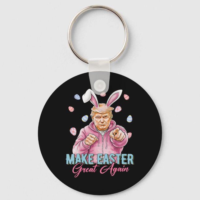 Make Easter Great Again Funny Trump Bunny Spring H Keychain (Front)