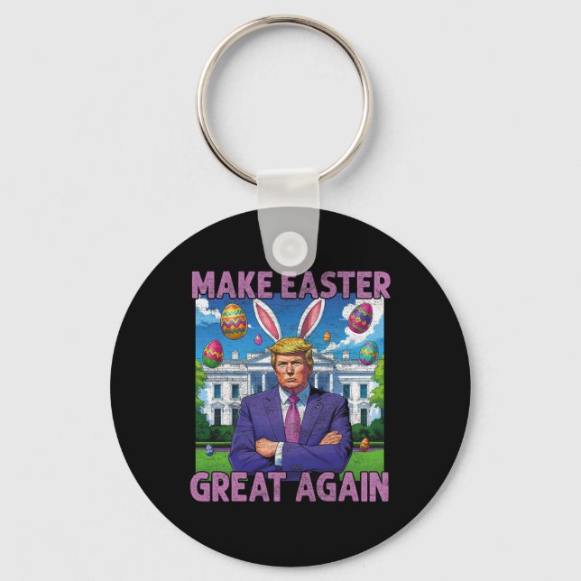 Make Easter Great Again Funny Trump Bunny Spring H Keychain (Front)