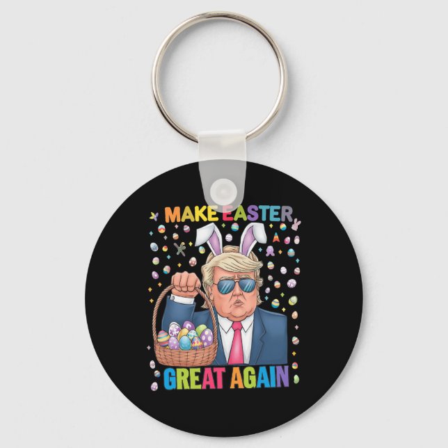 Make Easter Great Again Funny Trump Bunny Spring H Keychain (Front)