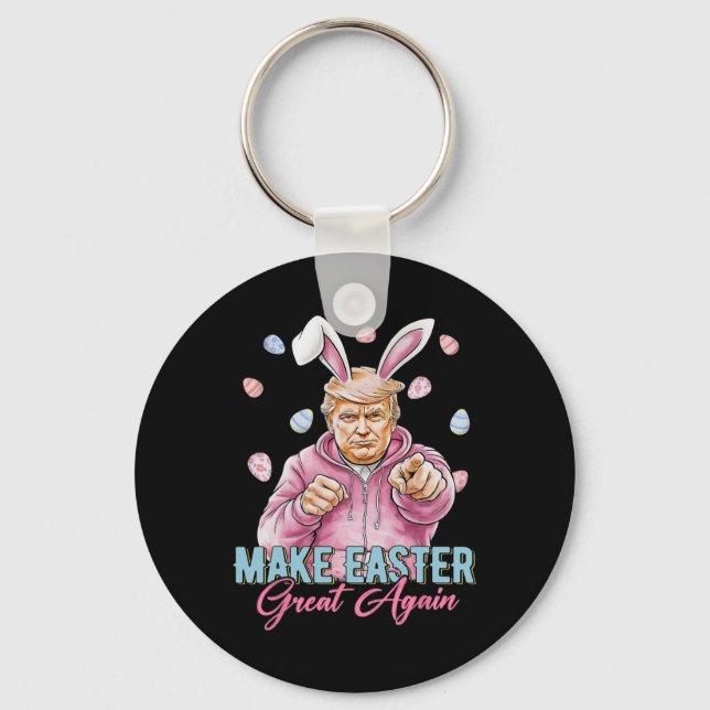 Make Easter Great Again Funny Trump Bunny Spring H Keychain (Front)