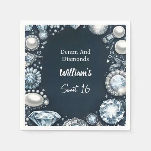 Make Elegant Gem Bling Denim And Diamonds Sweet 16 Napkins