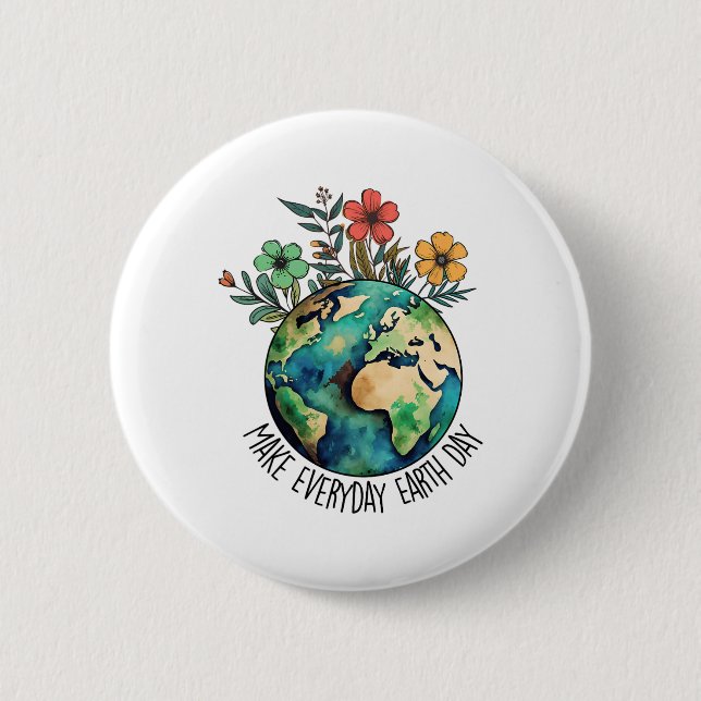 Make Every Day Earth Day Wildflower Save Planet  Button (Front)