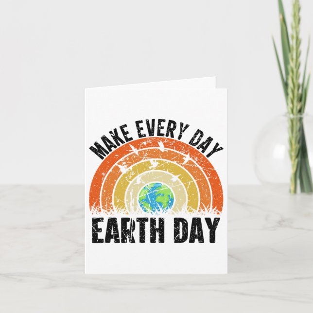 Make Everyday Earth Day Conservation Planet Vintag Card (Front)